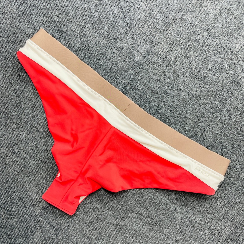 Prana Baja Bikini Bottoms Medium‎ Red White Tan Colorblock Swimwear NWT